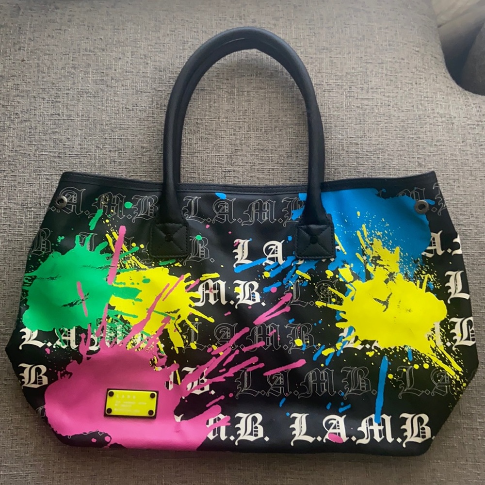 L. A. M. B. Colorful Paint Splattered tote: weekender duffel bag